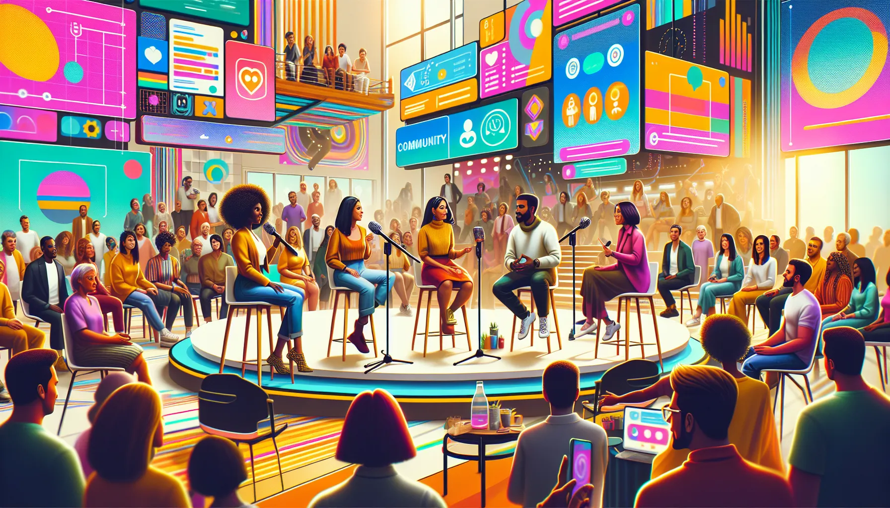 diverse group engaging in a community event with interactive elements.