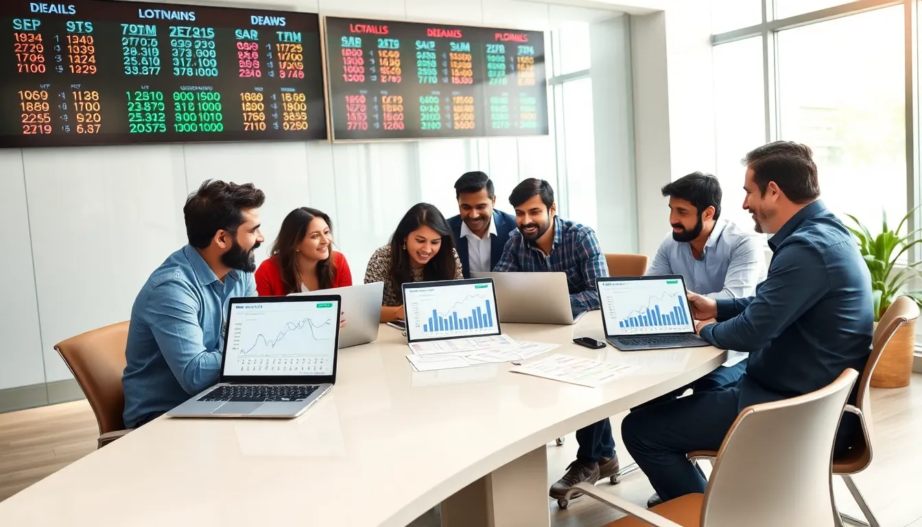 team analyzing lottery patterns in a modern office setting.