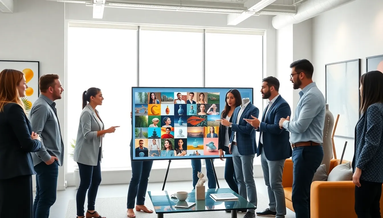 diverse artists collaborating in a modern digital workspace.