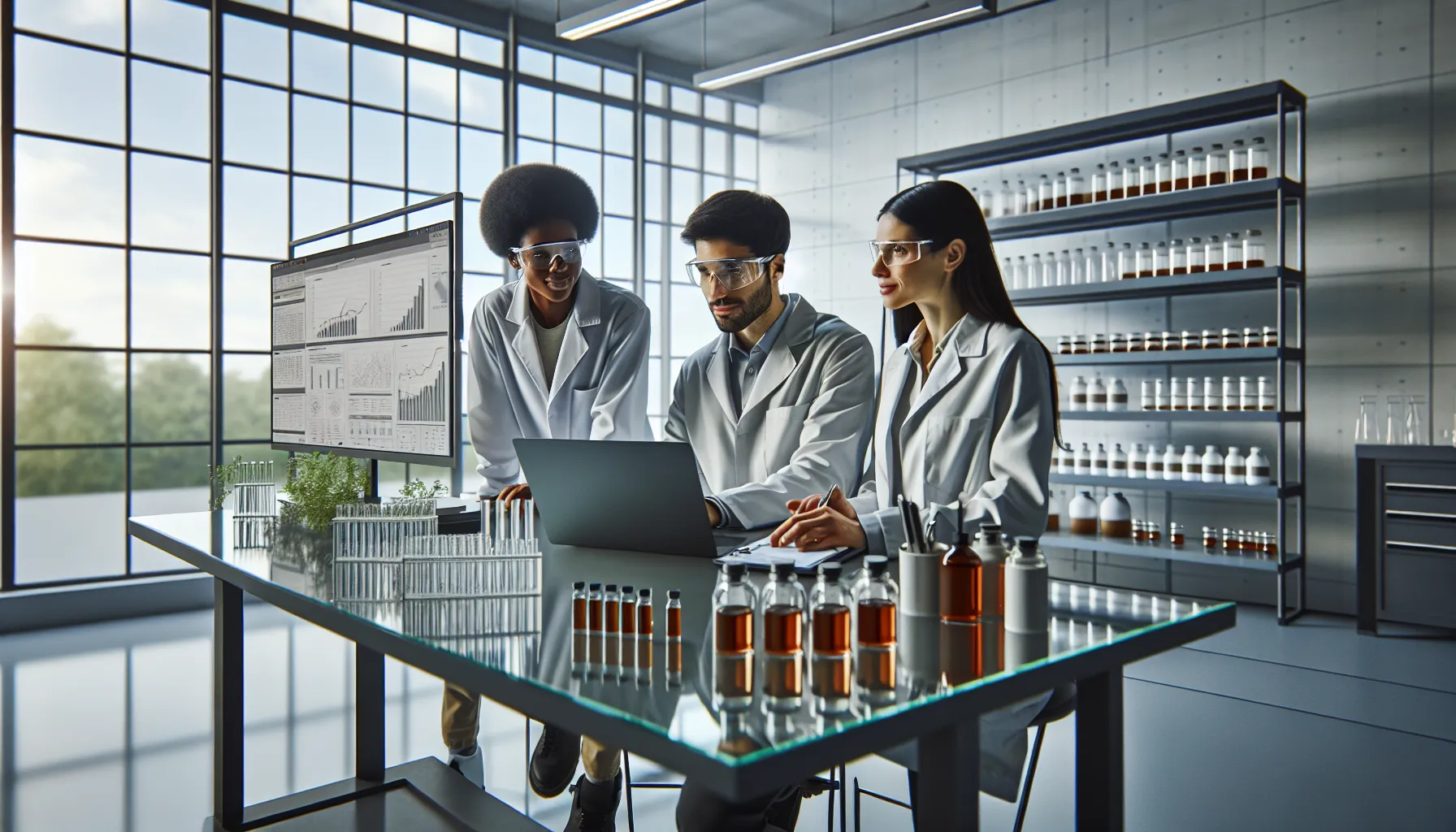 diverse team discussing Uchtinaypif applications in a modern lab.