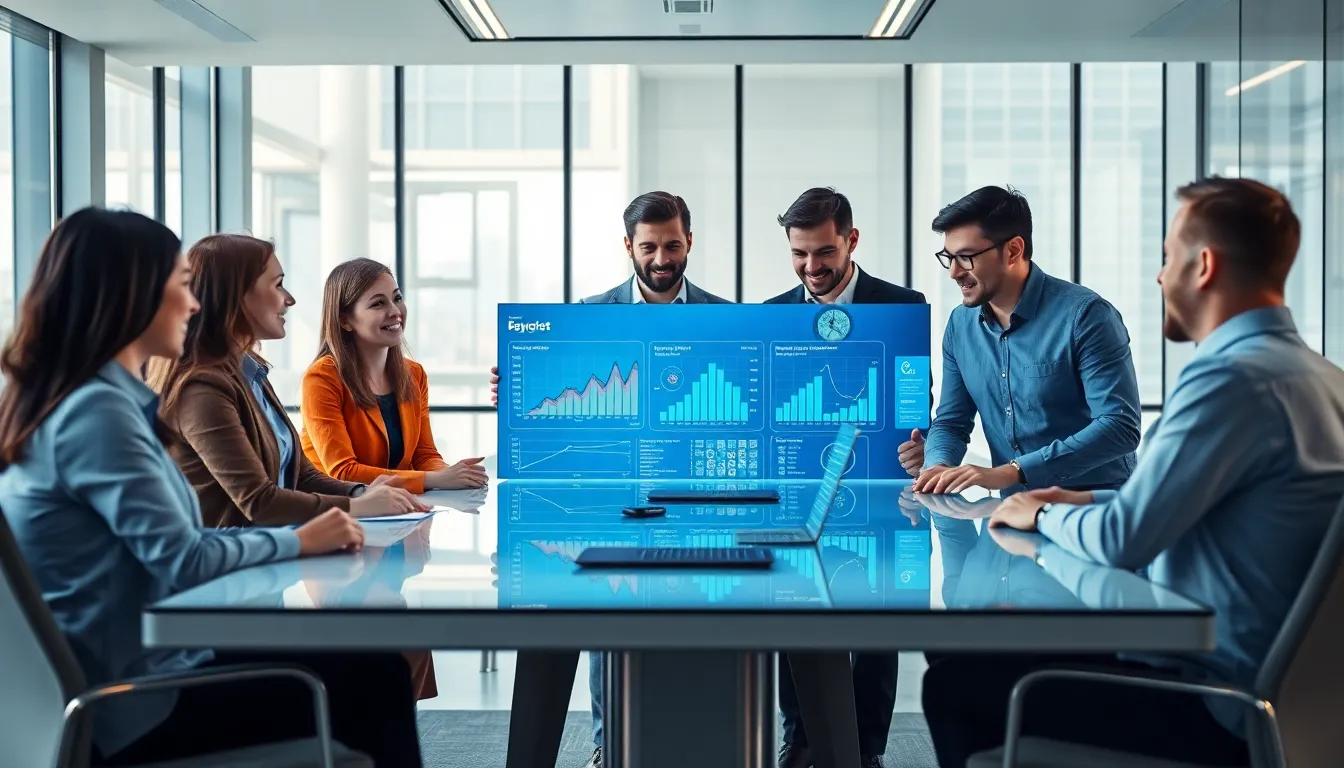 diverse professionals discussing innovative technology in a modern office.