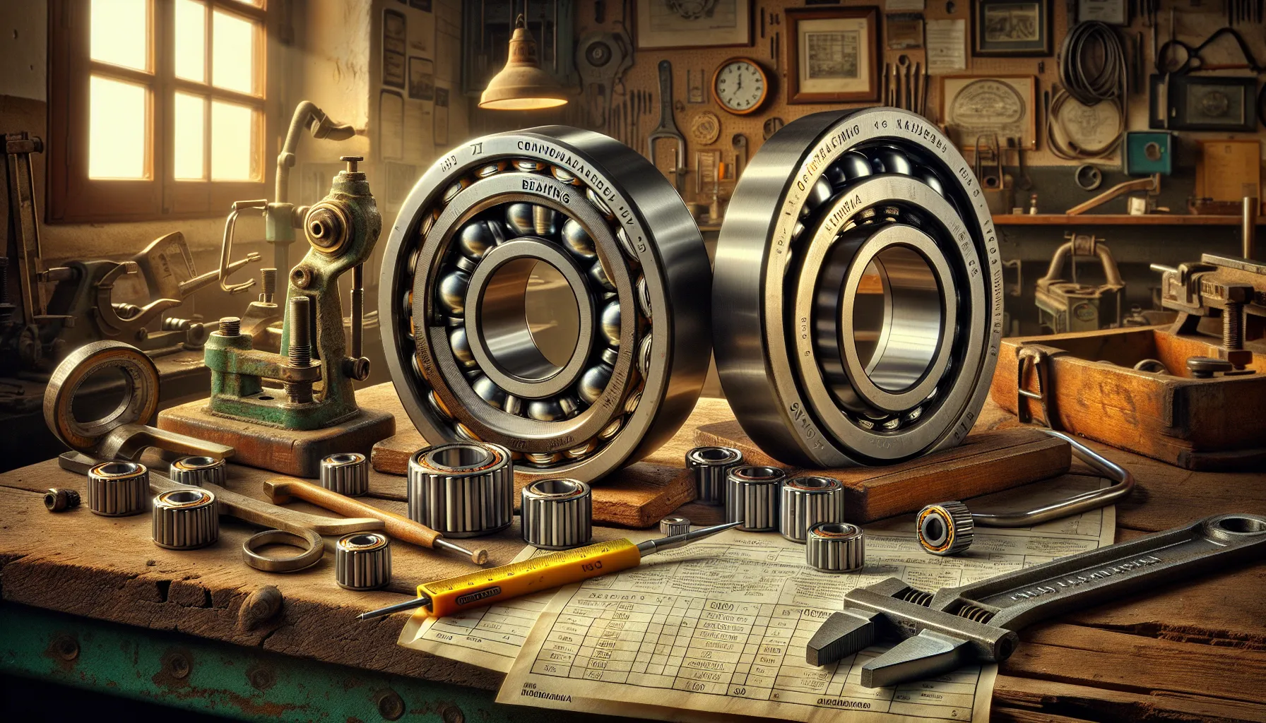 Two bearings labeled 'ZZ' and 'C3' on a workshop table.