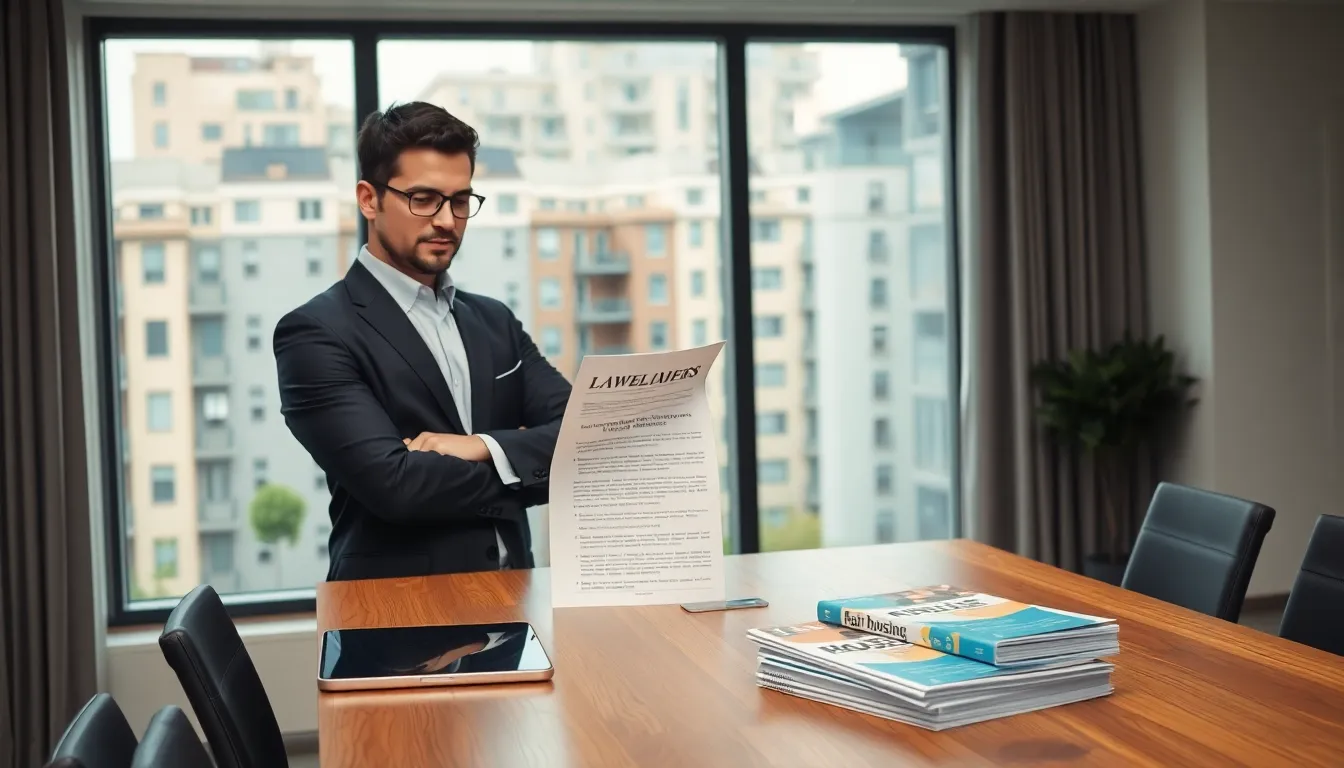professional landlord reviewing tenant rights in a modern office.