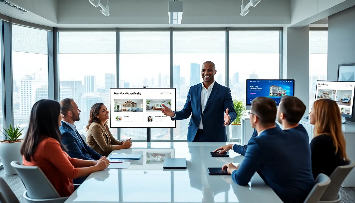 Timothy presenting HomeRocketRealty's real estate platform in a modern office.