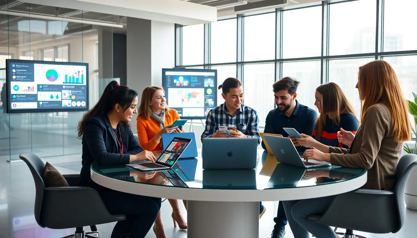 diverse team collaborating in a modern office environment.
