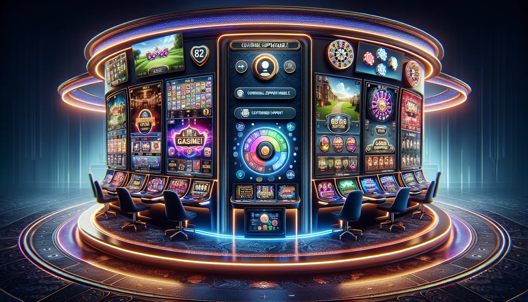 An online casino interface highlighting games and support features.