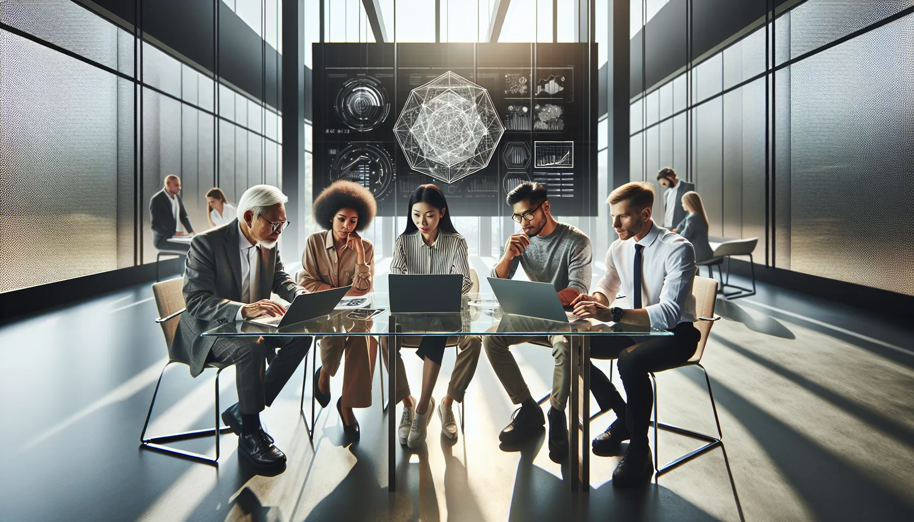 diverse professionals collaborating on technology management solutions in a modern office.