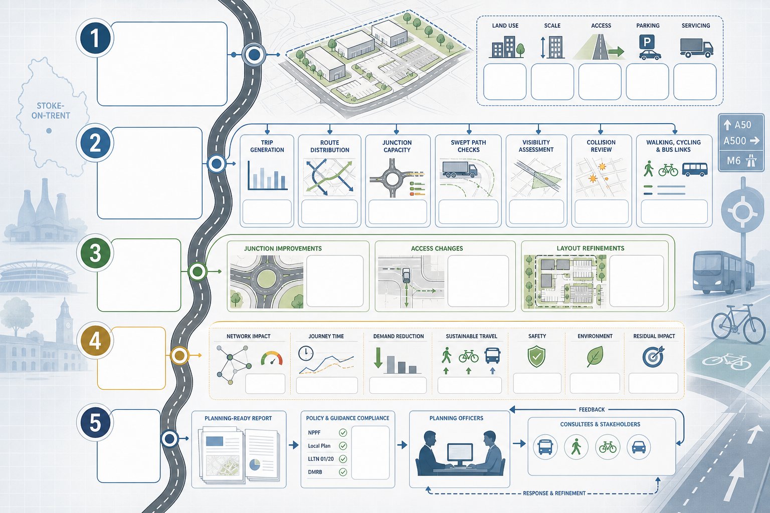 infographic showing traffic engineering steps for planning projects in Stoke-on-Trent