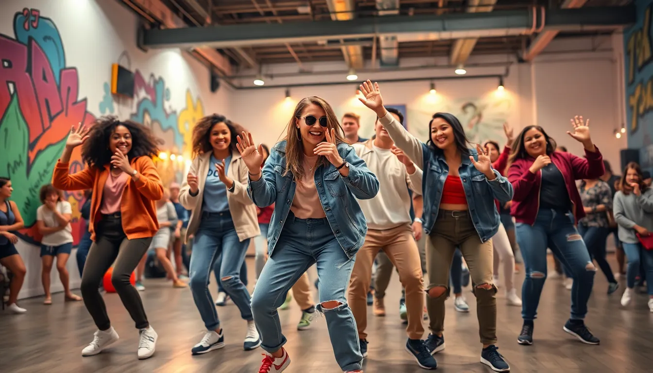 diverse group participating in a TikTok dance challenge.