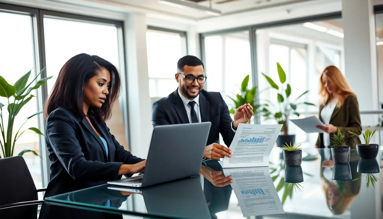 diverse legal team working together in a modern office setting.