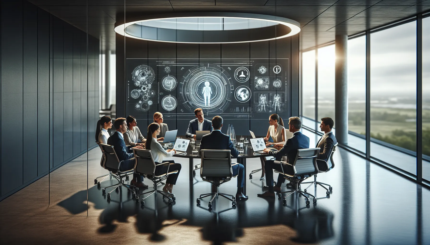 diverse professionals collaborating on future technology trends in a modern office.