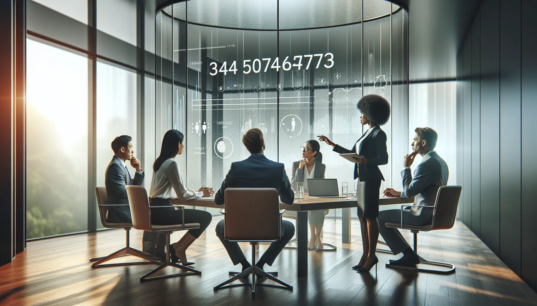 diverse professionals discussing data in a modern office.