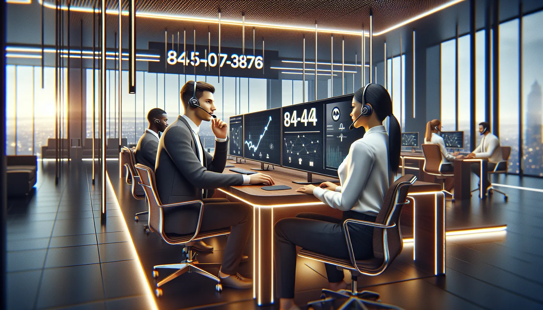 diverse team at a call center discussing toll-free number 844-507-3876.