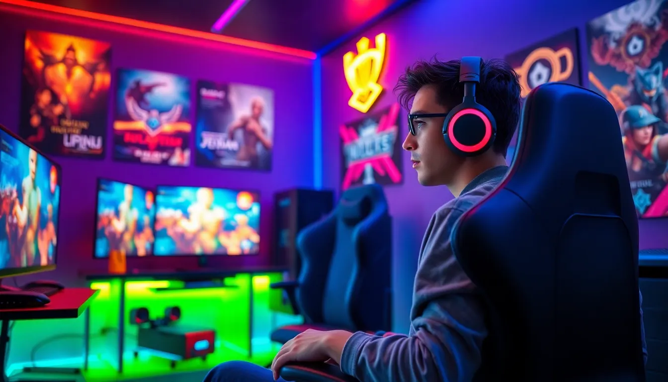 gamer immersed in a modern gaming room.