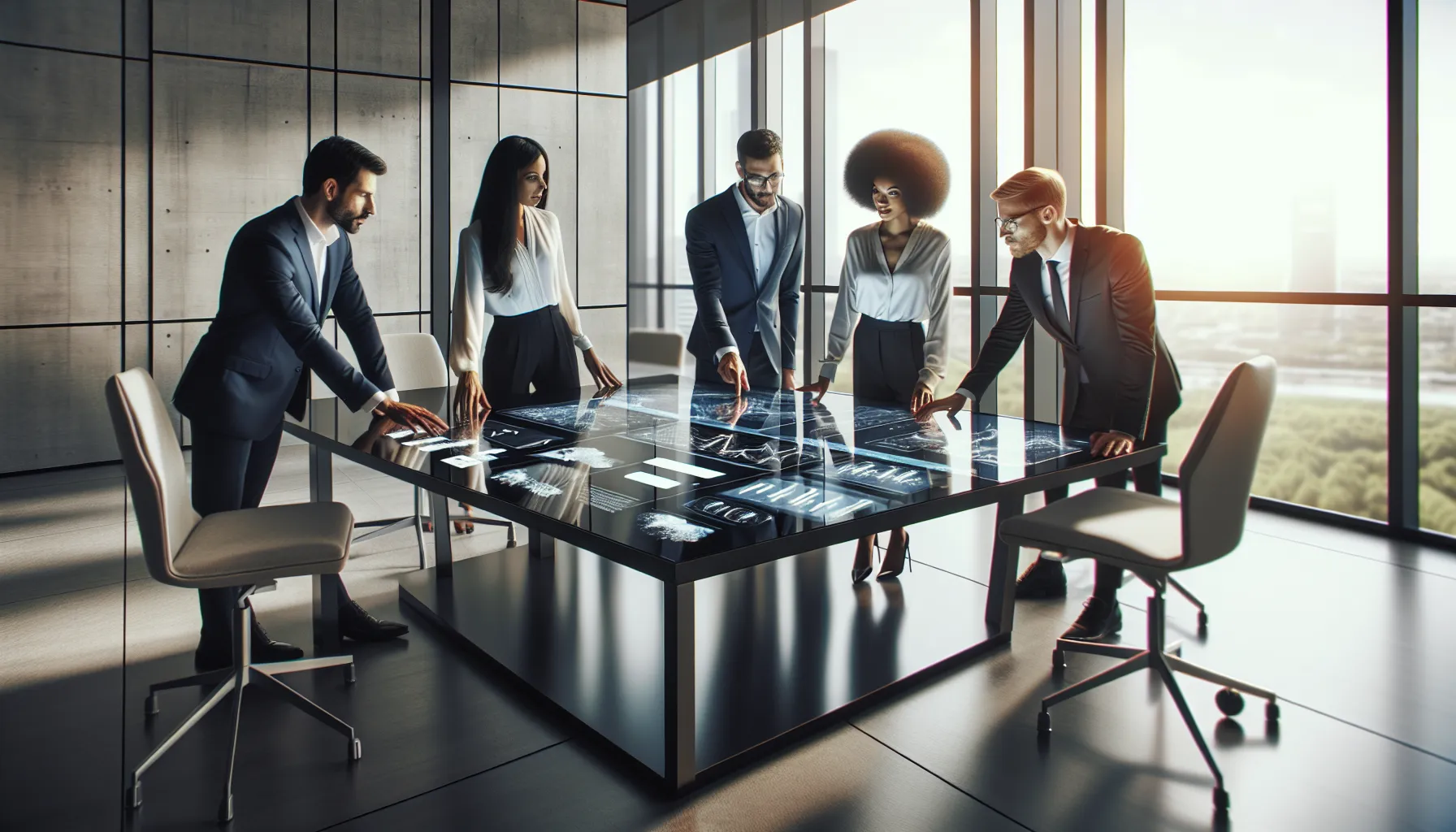 diverse team discussing advanced technology in a modern office.
