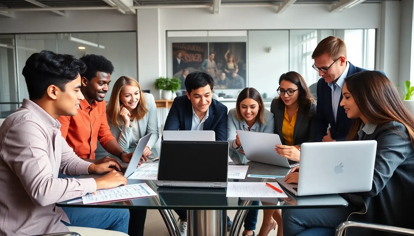 diverse team collaborating in a modern office setting.