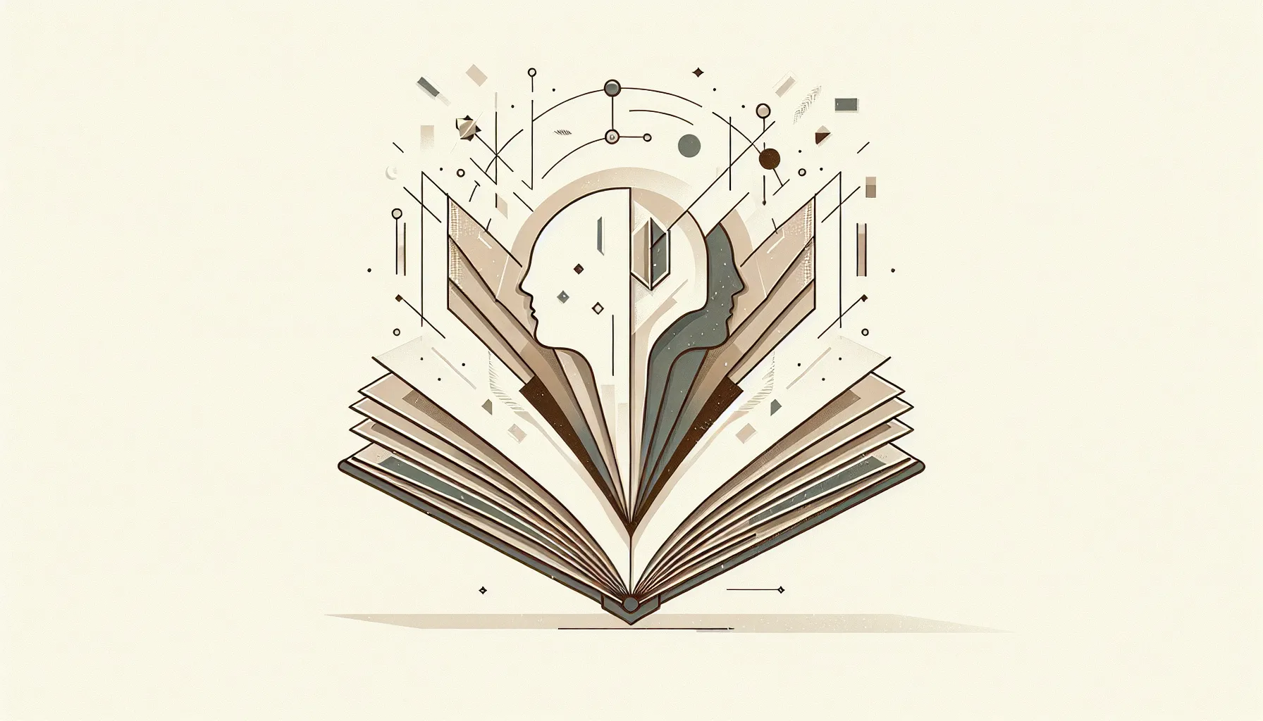 Open book with abstract human silhouette representing psychological literature study.