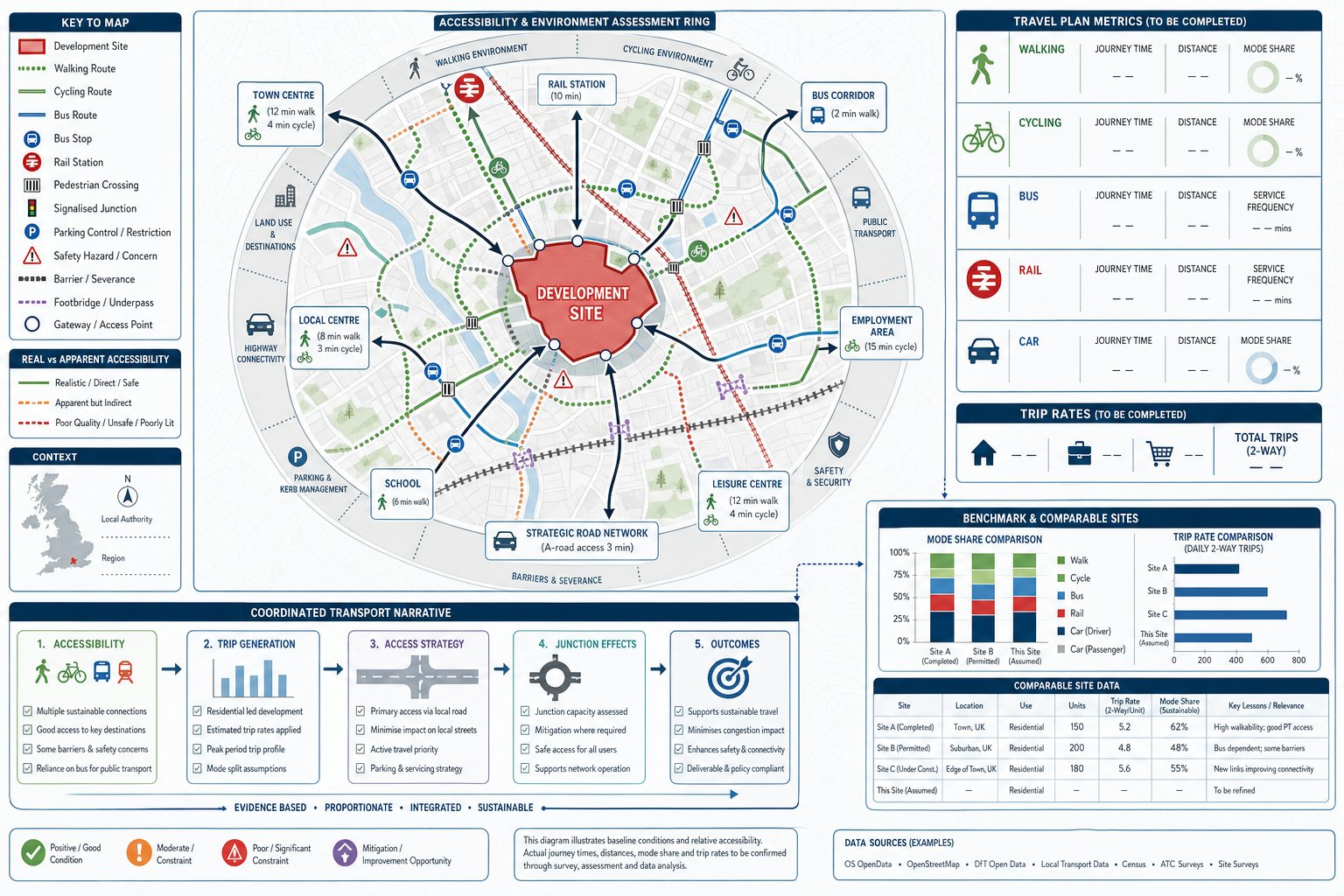 infographic of a development site’s transport access and baseline travel conditions.