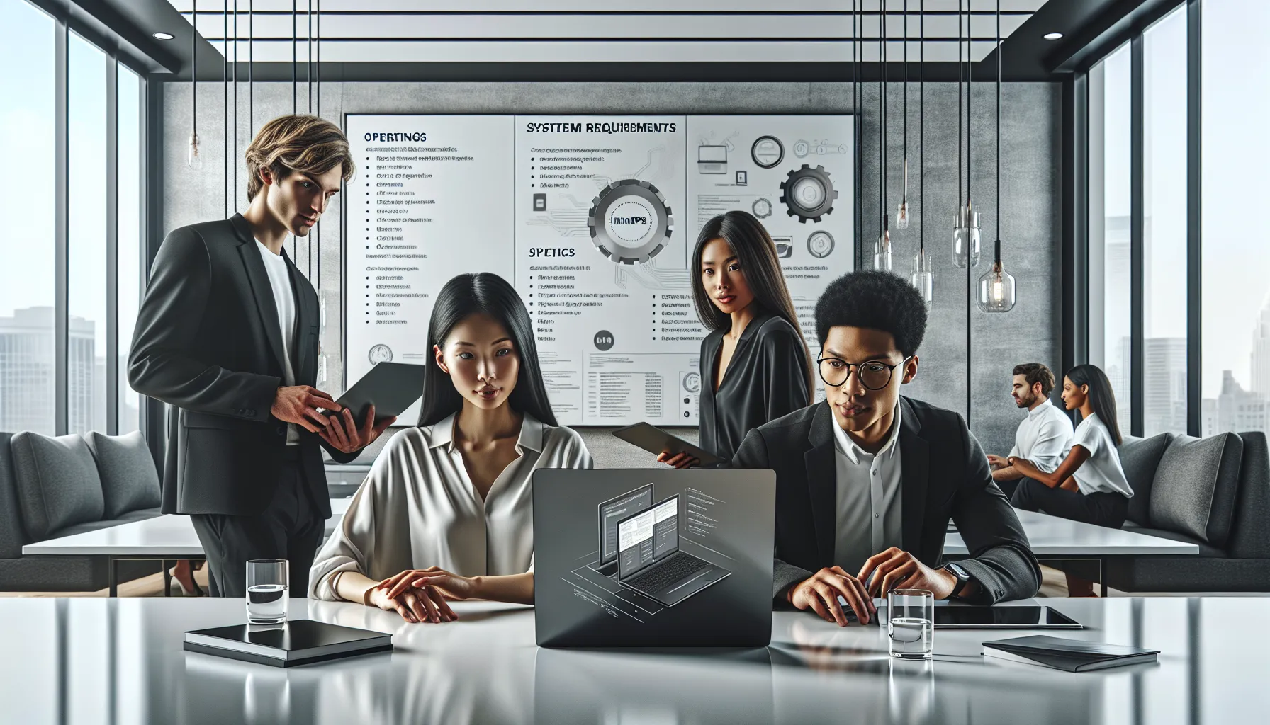 professionals reviewing system requirements for Immorpos35.3 software installation.