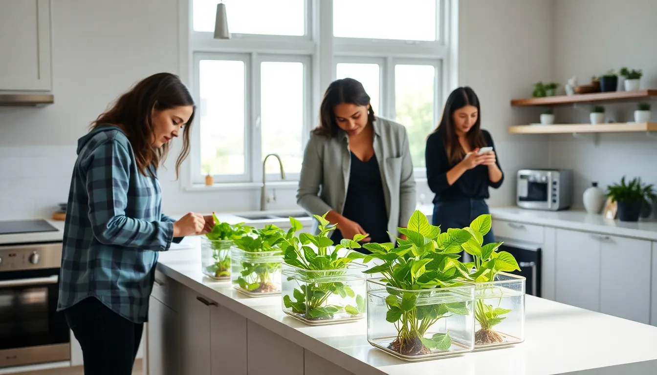 modern hydroponic garden in a bright kitchen setting.