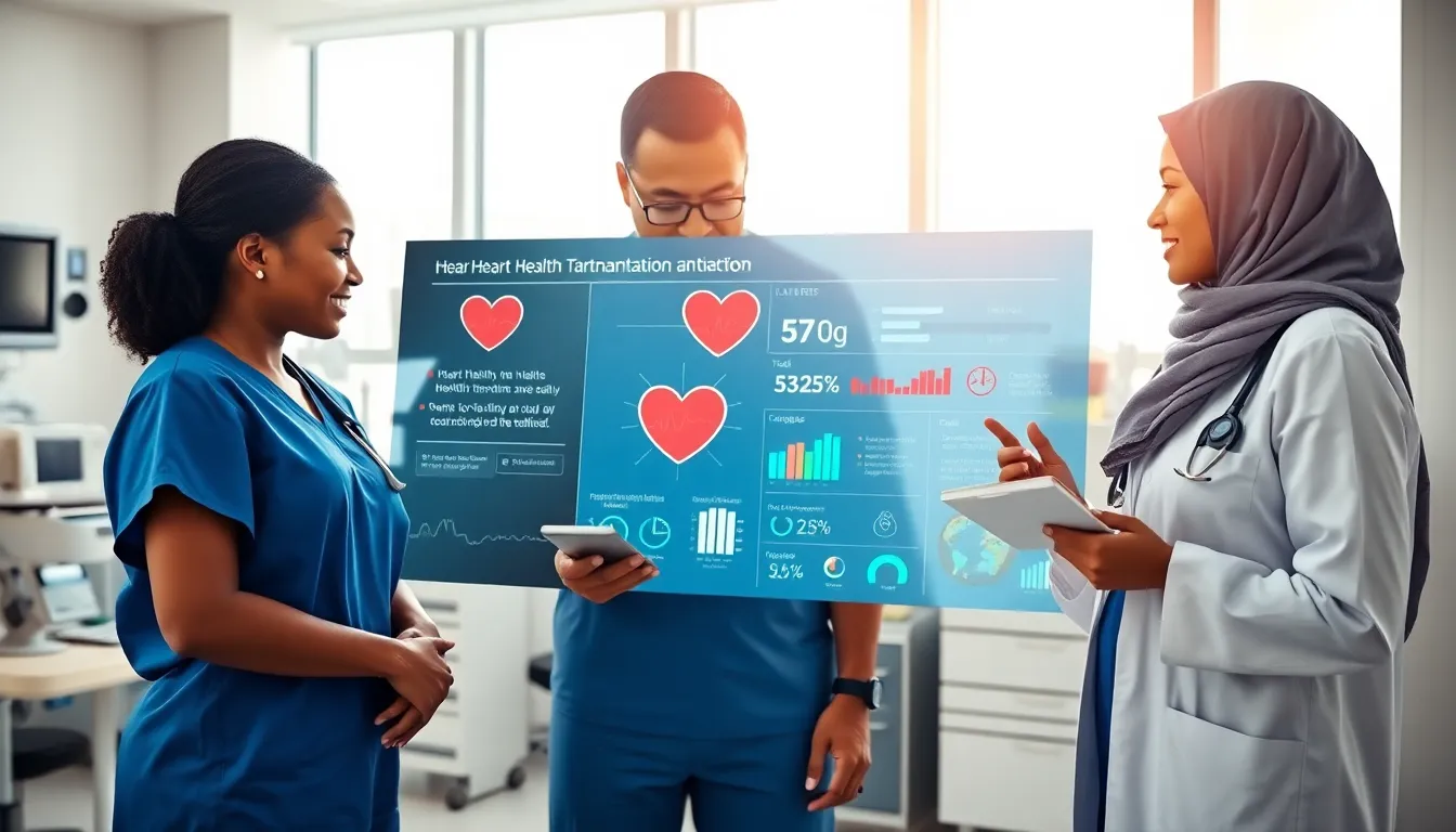 healthcare team discussing heart transplantation in a modern hospital.
