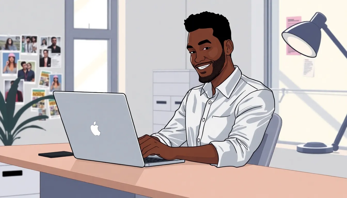 user focused on deleting a Scruff profile at a modern workspace.