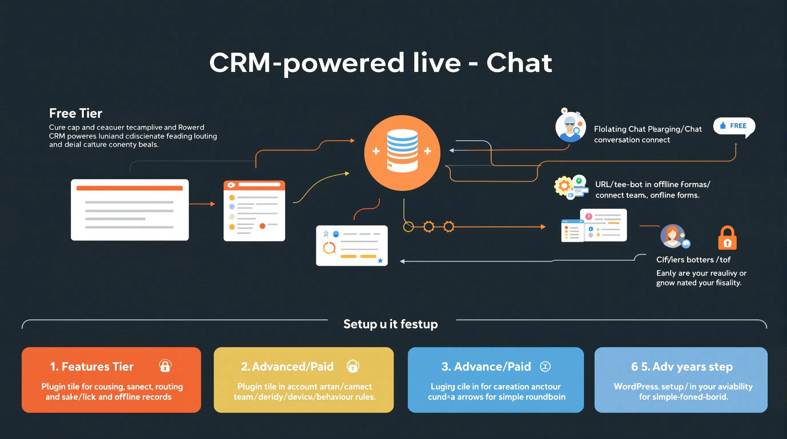 7 Best Free WordPress Live Chat Plugins For Small Businesses (2026) 5 Infographic showing HubSpot-style CRM live chat features, upgrades, and WordPress setup.
