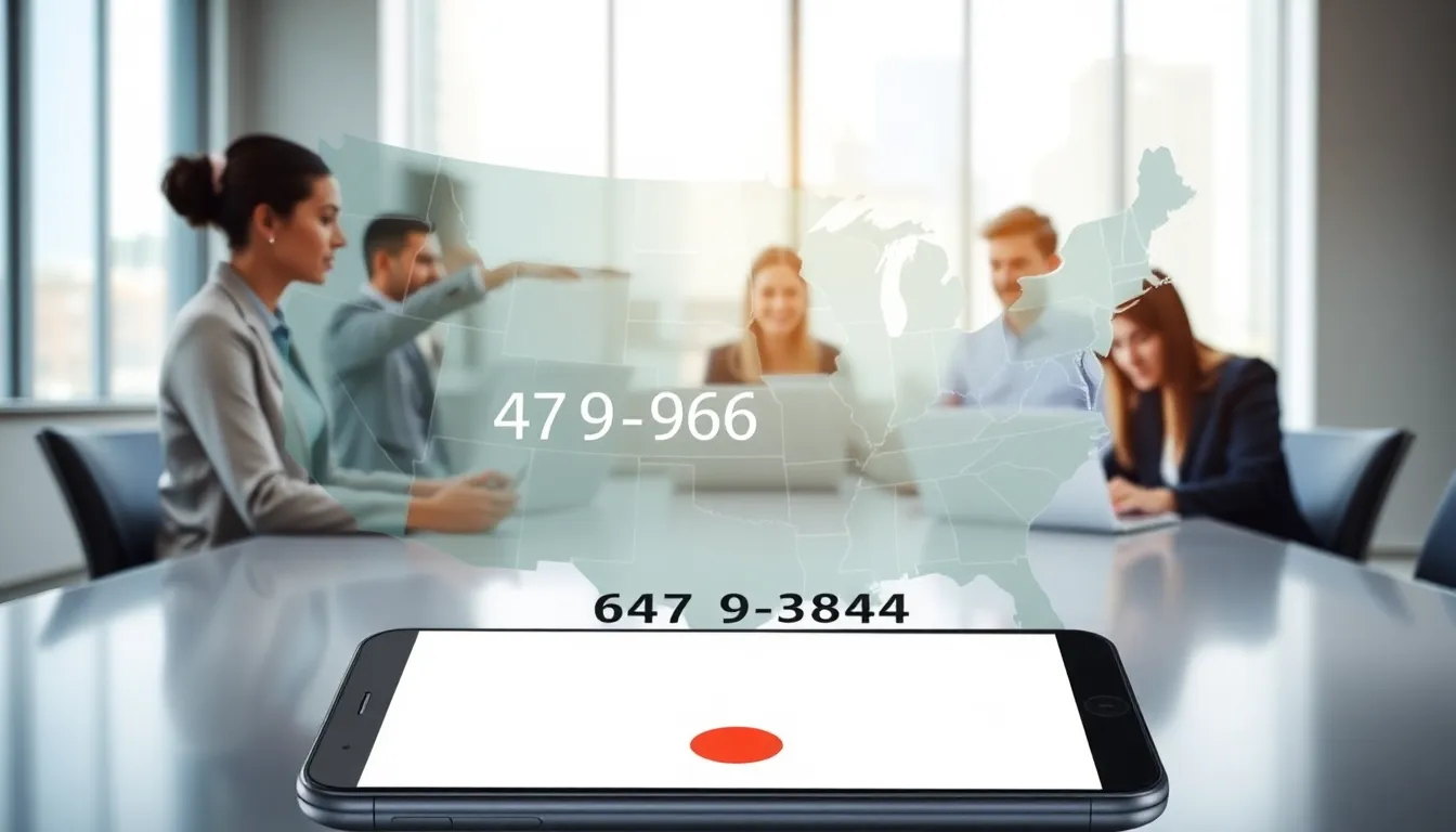 Map of the U.S. with highlighted area codes and a smartphone display.