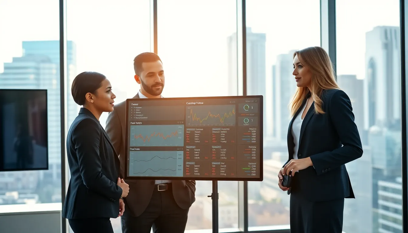 diverse team in a modern office discussing online timing services.