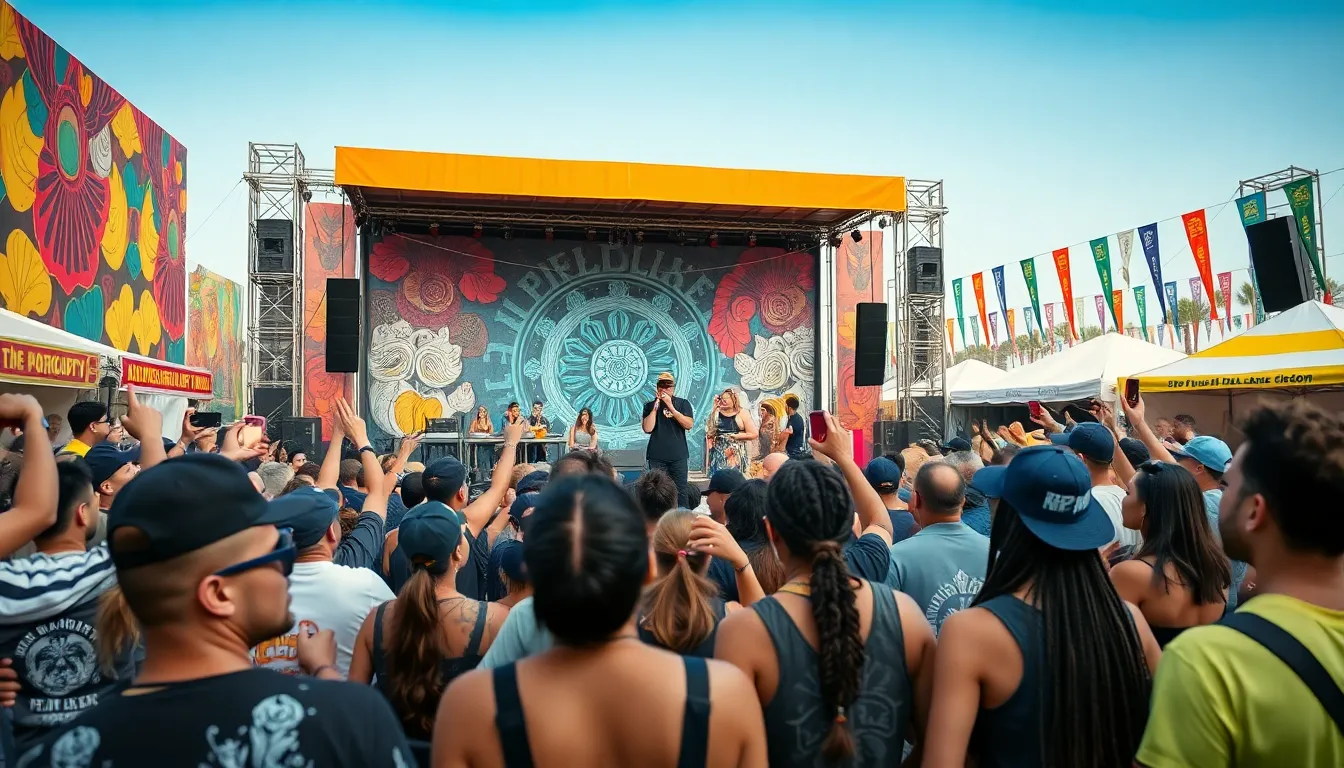 crowd enjoying a hip hop music festival with vibrant performances.