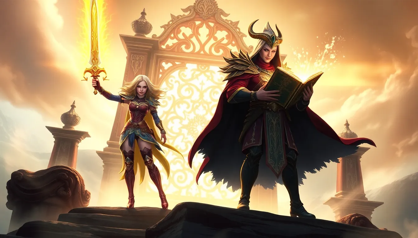 Valeria and Jareth at the mystical gate in Daemonhunters.