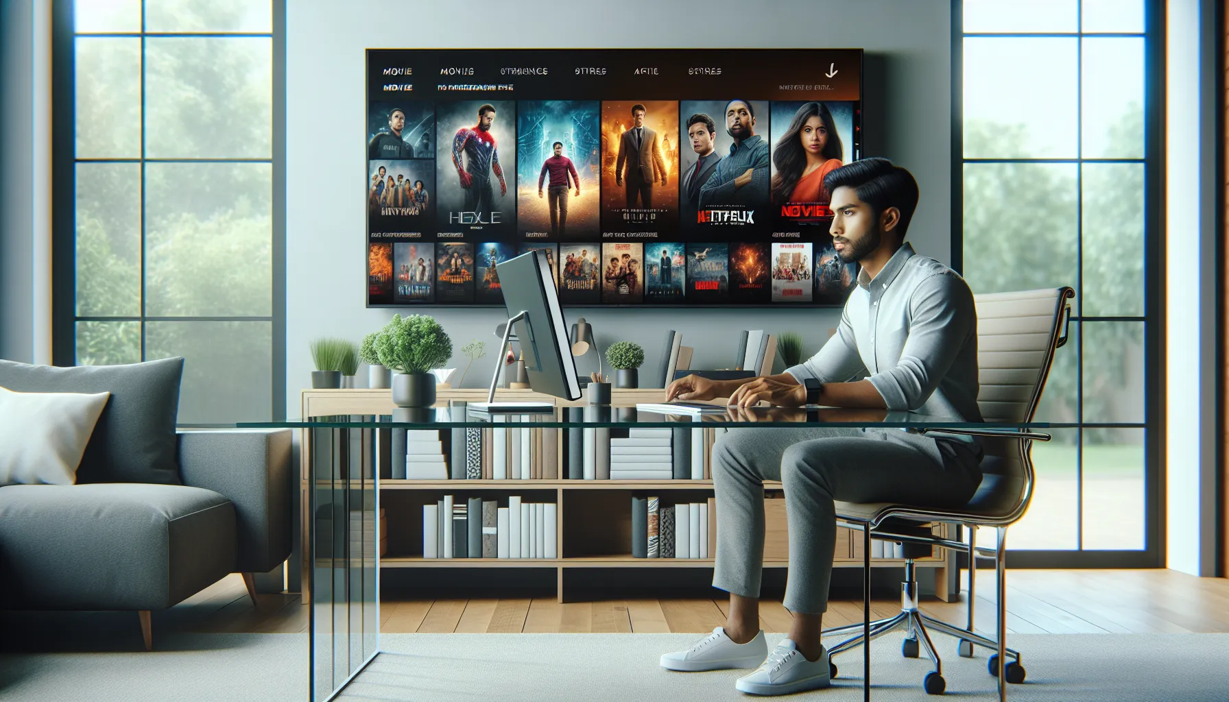 person using a computer to browse Telugu movies on Moviezwap.org.