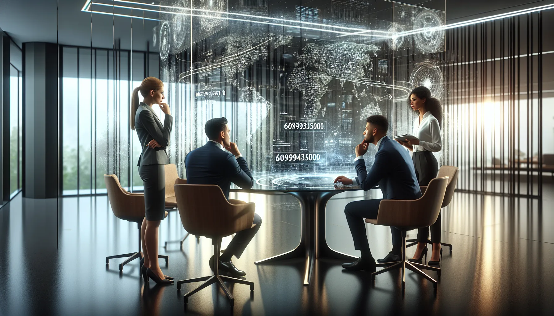 diverse team discussing data management in a modern office.