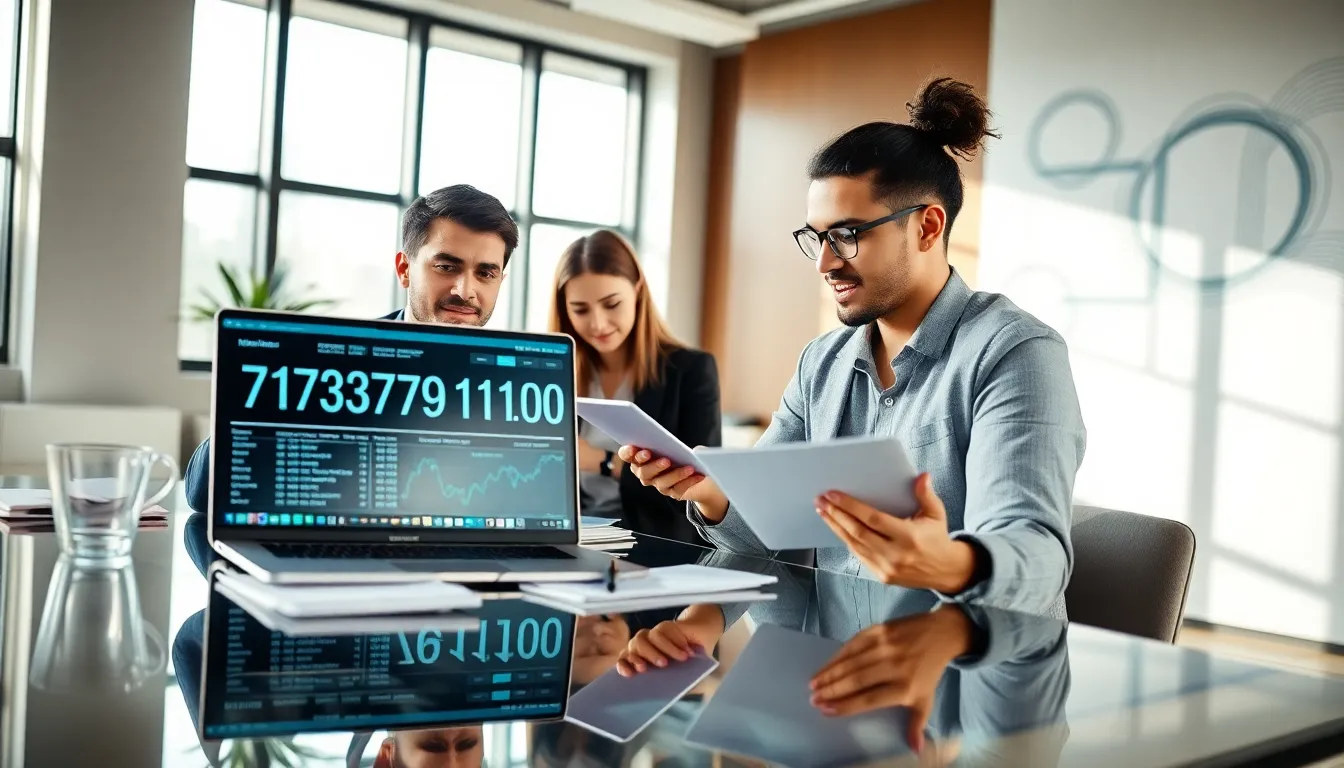 professionals analyzing data in a modern office setting.