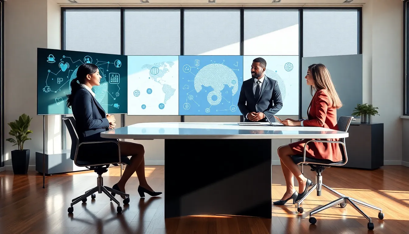 diverse professionals discussing concepts in a modern office setting.