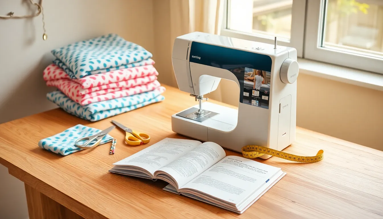 a welcoming DIY sewing workspace with fabric and tools.