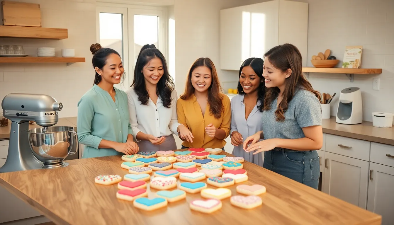a diverse team discussing cookie recipes in a cozy kitchen.