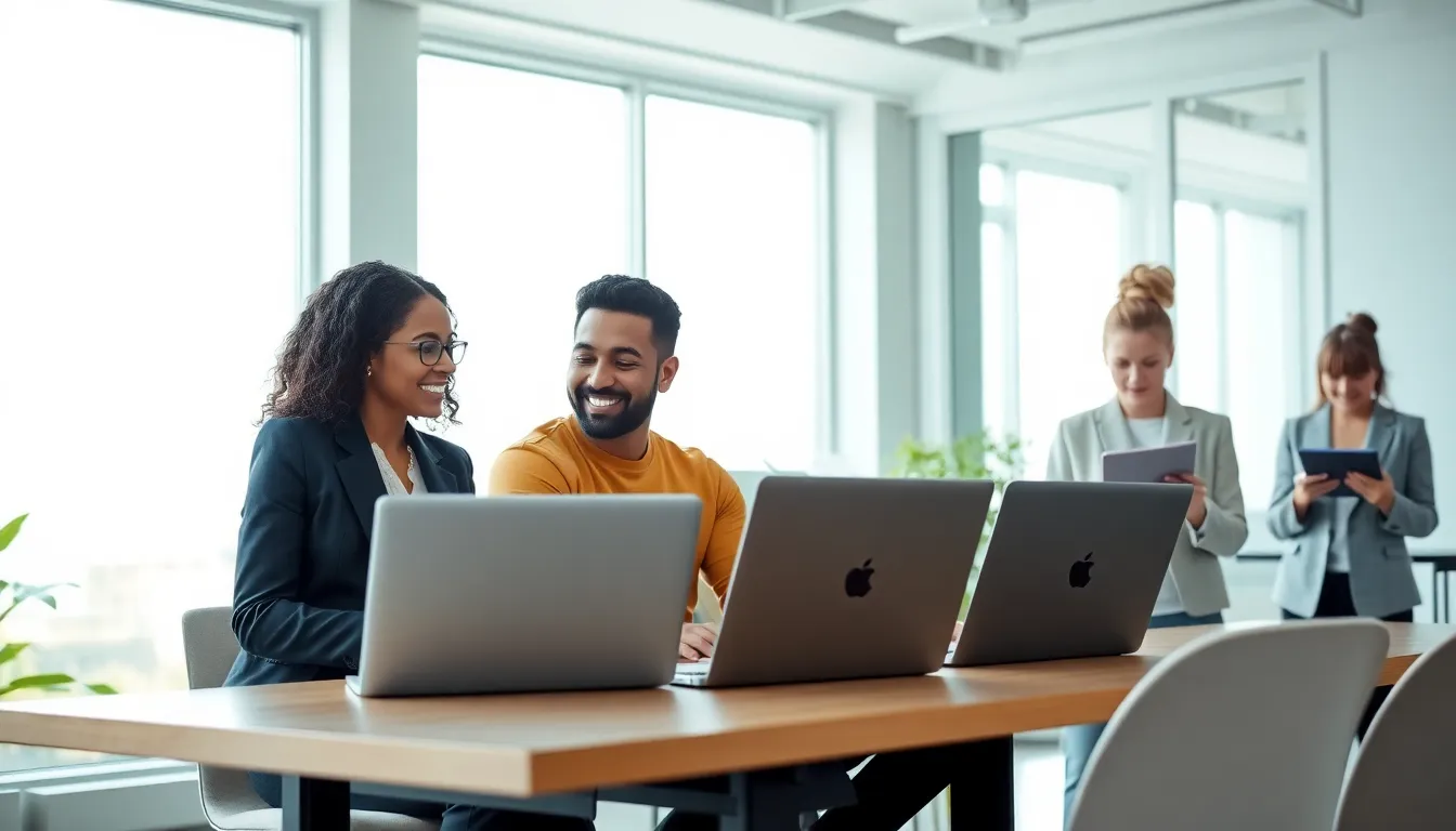 diverse team collaborating in a modern office setting.