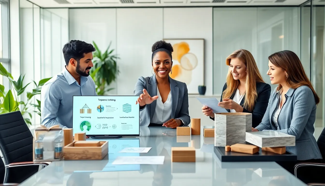 diverse professionals collaborating on torpoeno applications in a modern office.