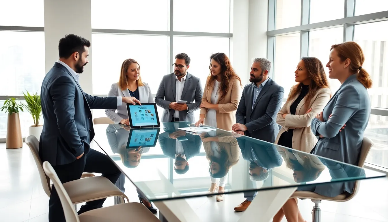 diverse professionals collaborating in a modern office environment.