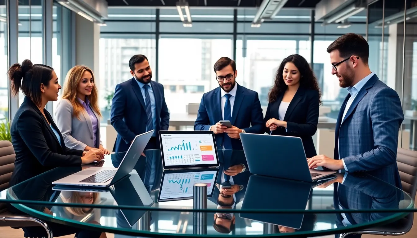 team collaborating in a modern office on digital optimization strategies.
