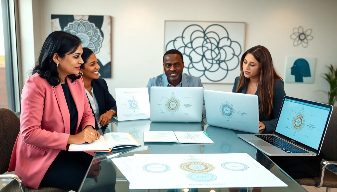 diverse professionals discussing the concept of Haiikurti in a modern office.