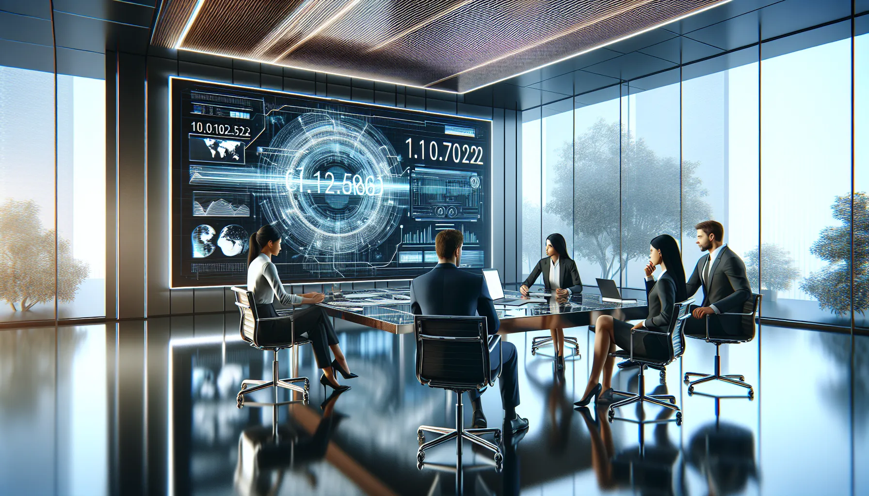 professionals discussing digital networking in a modern office.