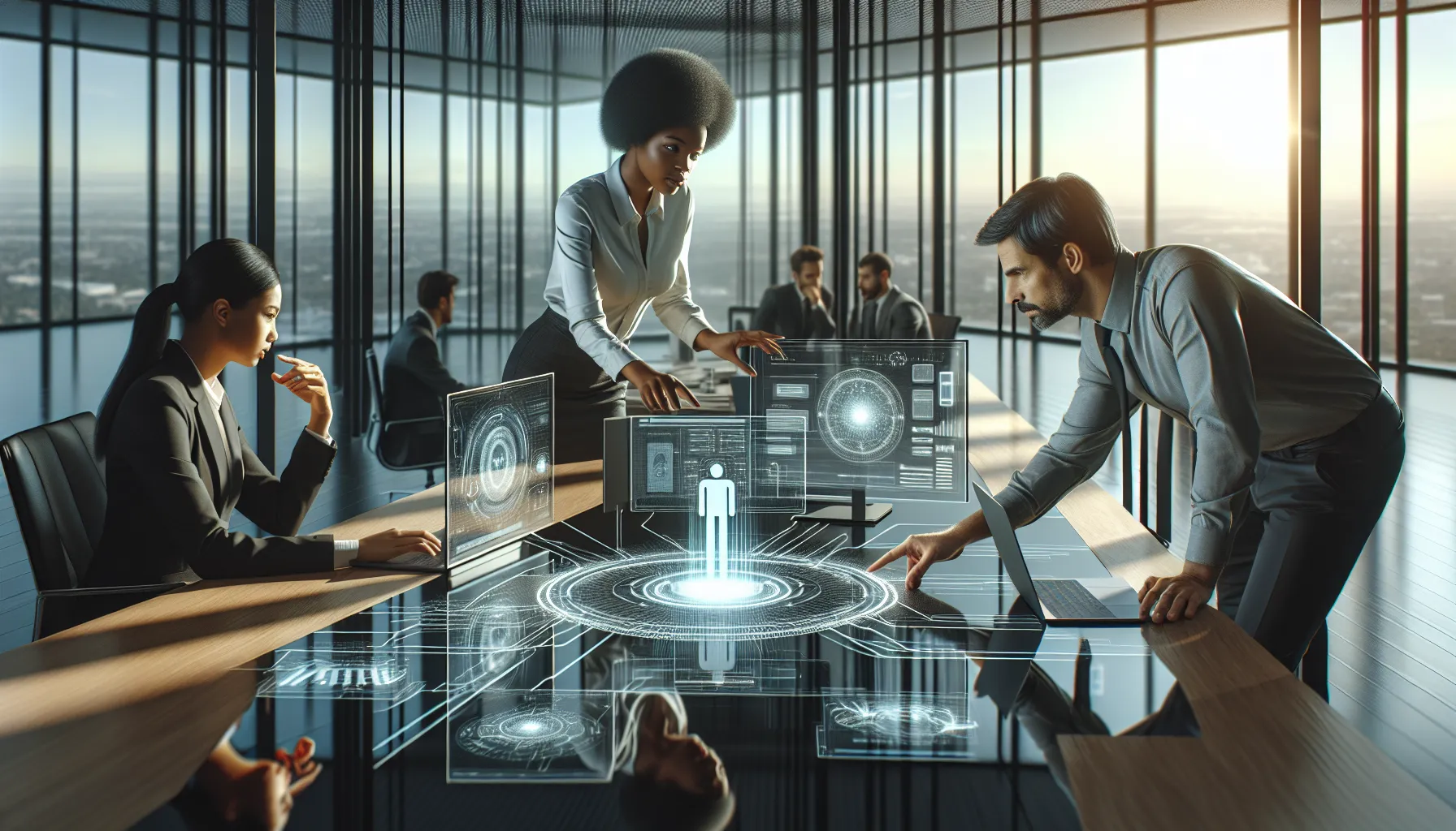 A diverse IT team troubleshooting IP address issues in a modern office.