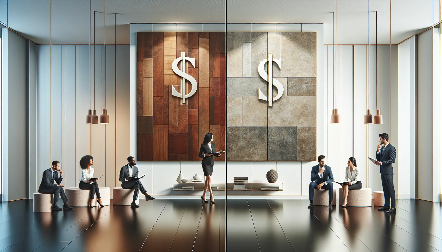 Professionals comparing Pergo and Smartcore flooring options.