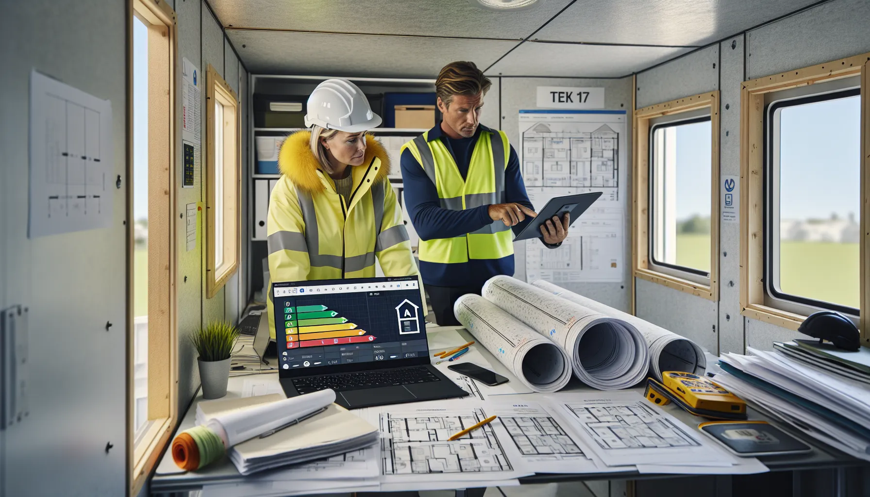 Norwegian contractors reviewing 2026 building regulations, energy label, and documentation checklist.