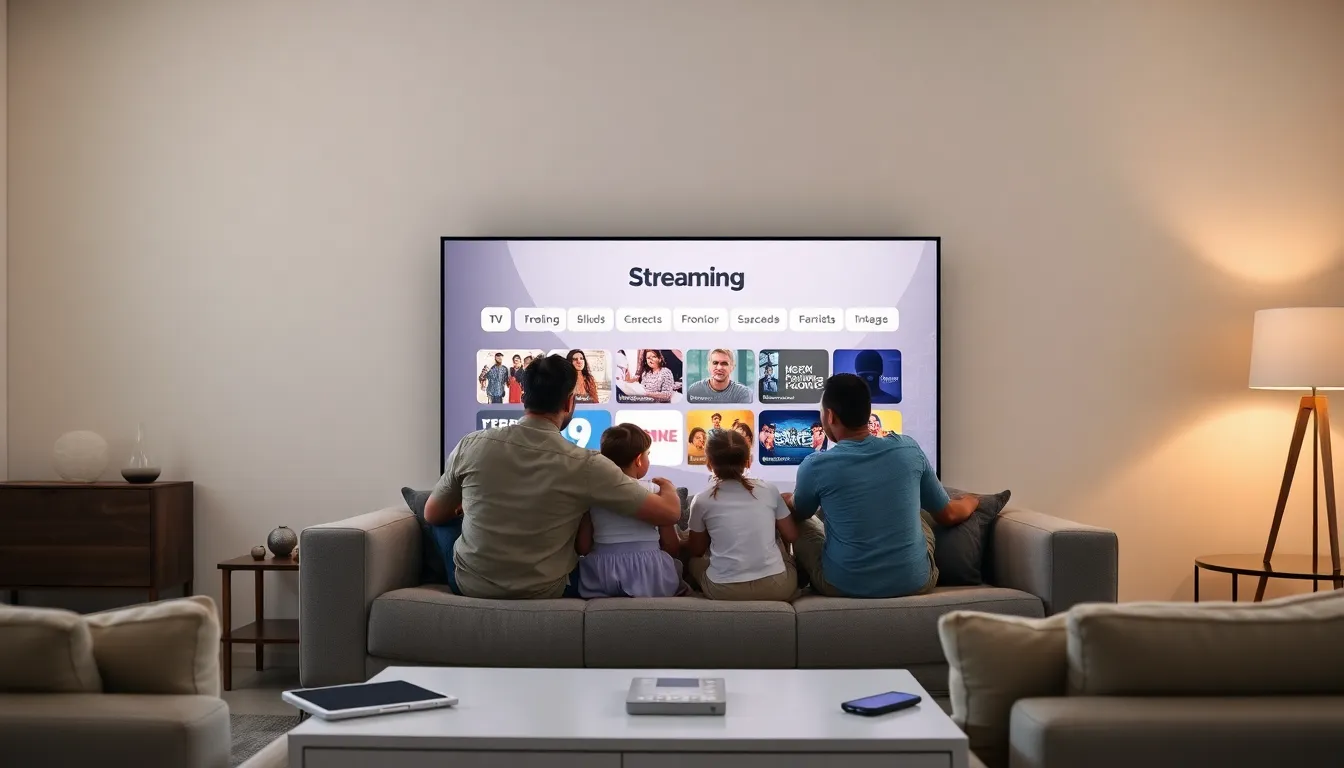 family enjoying Frontier Streaming TV in a modern living room.