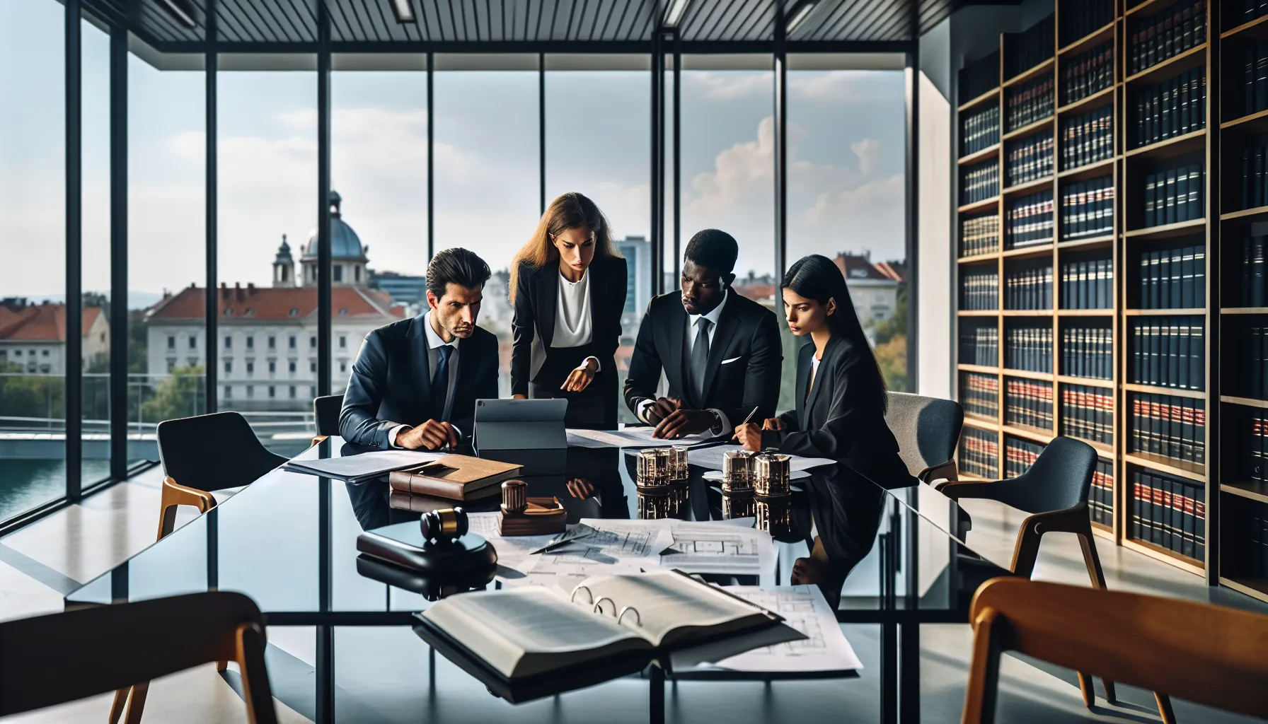 Legal professionals reviewing property co-ownership documents in modern Croatian law office