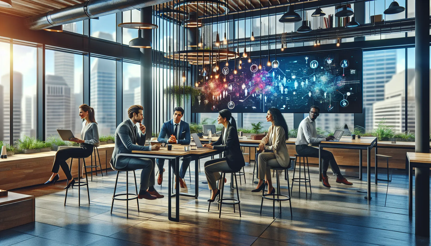 diverse professionals collaborating in a creative modern office.