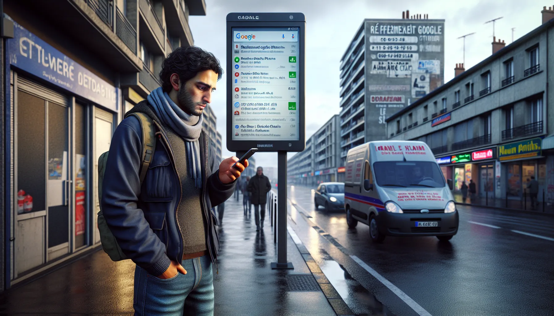 A person in Stains using Google on a smartphone to find local services.